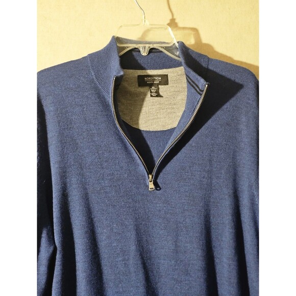 Nordstrom Merino Wool Henley Sweater 1/4 Zip  Mens XL Blue Preppy Small Flaw - Picture 2 of 10